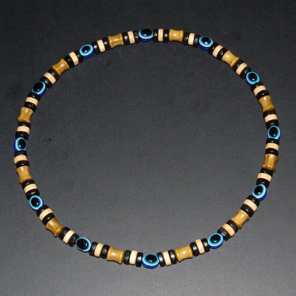 Evil Eye Necklace,Evil Eye Wood Necklace,Fatima Necklace,Good Luck Necklace - Picture 1 of 4